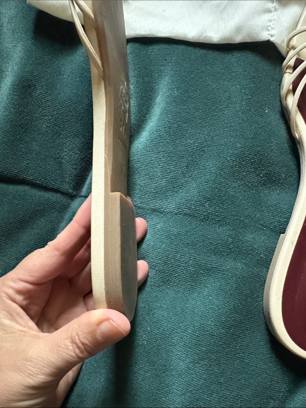STAUD cream Strappy Slide Sandals with Burgundy Footbed - Picture 7 of 8